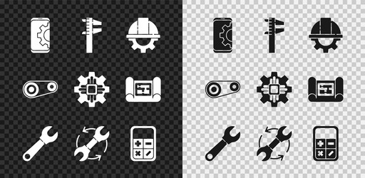 Set setting on smartphone calliper or caliper vector