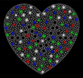 bright mesh wire frame heart pulse with flash vector image