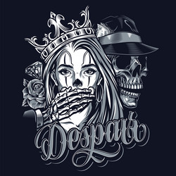 Chicano Skeleton Rose Tattoo Vector Image