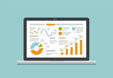 Laptop with data analytics and pie cart Royalty Free Vector