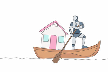 One continuous line drawing of robot sailing away vector