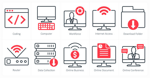 a set of 10 business and office icons as coding vector image
