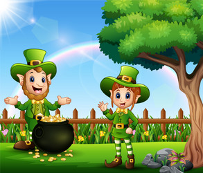 cartoon leprechaun in the park for parade of happy vector