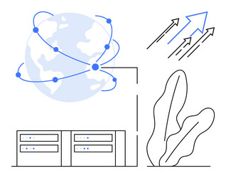global network with data servers growth arrows vector image