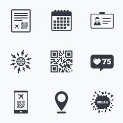 qr scan code icon boarding pass flight sign vector image