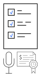checklist with microphone and certificate vector image
