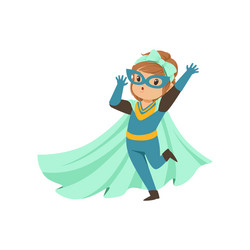 comic brave kid standing on one leg and waving her Vector Image