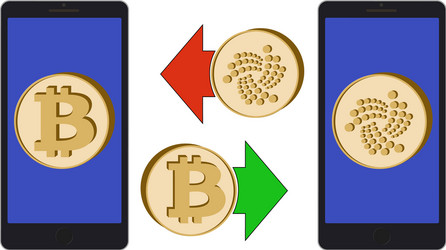 exchange between bitcoin and iota in the phone vector image