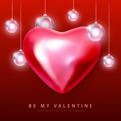 happy valentines day poster with 3d red heart vector