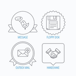 Outbox mail message and handshake icons vector