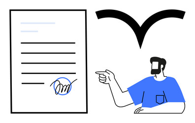 man pointing at signed document with checkmark vector image