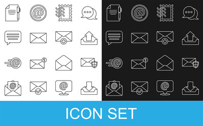 Set line download inbox envelope with shield vector