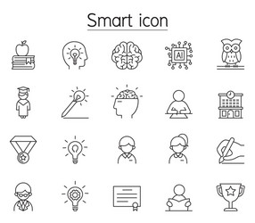 smart genius intelligence icon set in thin line vector image