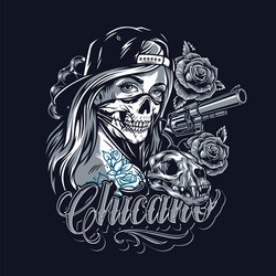 Chicano Skull Rose Tattoo Vector Image