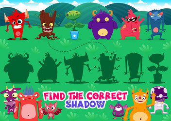 find correct shadow game with monster characters vector image