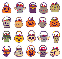 halloween kawaii candy bucket vector