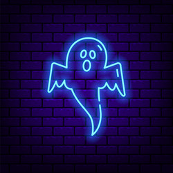 Neon ghost icon on dark brick background vector