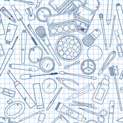 seamless pattern with tools for makeup on notebook vector image