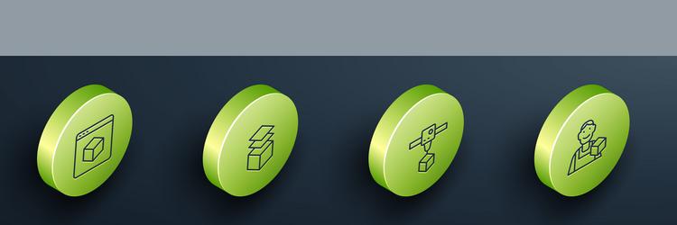 set isometric line 3d printer layers cube vector image