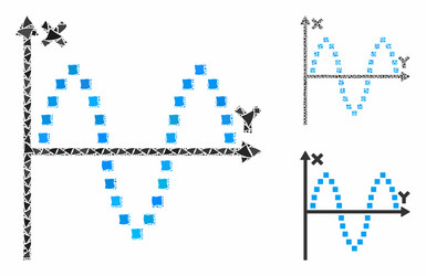 Sinusoid plot composition icon rough items vector