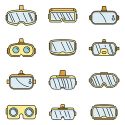 Video game goggles icons set color vector