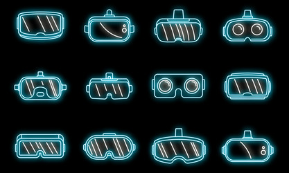 Video game goggles icons set neon vector