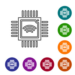 black line computer processor with microcircuits vector image