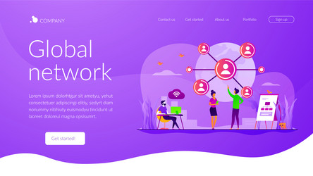 Global network connection landing page template vector