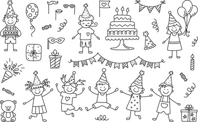 Happy Birthday Doodle Party Set Vector Image