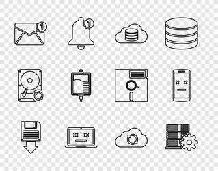 set line floppy disk backup server setting cloud vector image