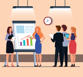 Business people meeting with infographics vector