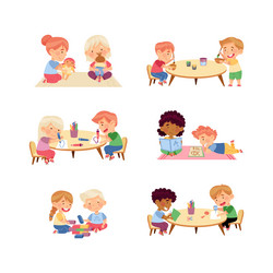 little kids in kindergarden playing and doing Vector Image