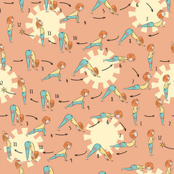 Yoga seamless pattern with cartoon girl doing vector