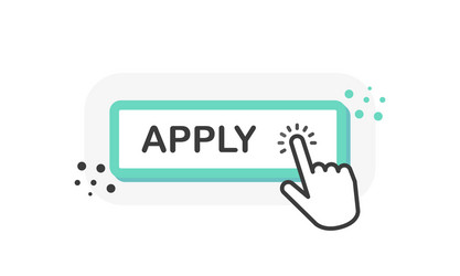 apply green 3d button with hand pointer clicking vector image