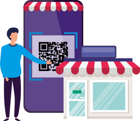 scan code qr in smartphone with businessman vector image