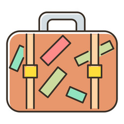 brown travel suitcase with stickers icon vector