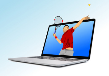 tennis player into laptop screen abstract 3d vector