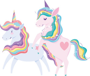 unicorns animal rainbow hair cartoon isolated icon vector