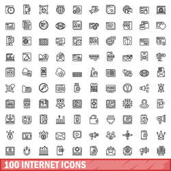 100 internet icons set outline style vector image