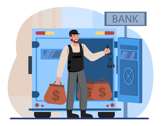 encashment man near bank concept vector