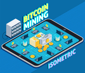 bitcoin mining isometric composition vector image