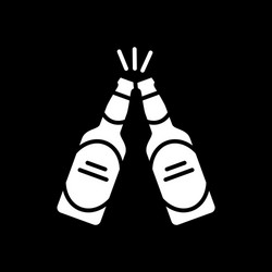 Cheers with beer bottles dark mode glyph icon vector