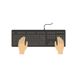 hands on computer keyboard working place vector image