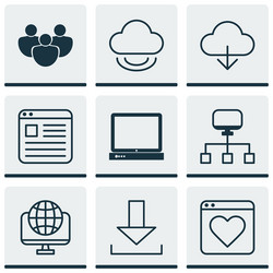 set of 9 web icons includes save data team vector image