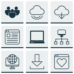 Set of 9 web icons includes save data team vector