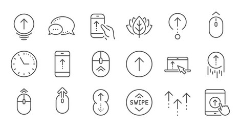 swipe up line icons scrolling mouse landing page vector image