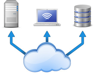 sever db and laptop connected to cloud computing vector image