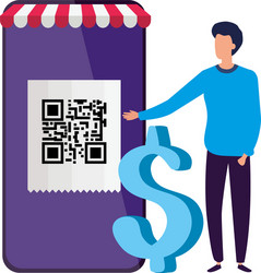 businessman and smartphone device with scan code vector image