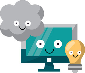 computer and light bulb with cloud computing vector image