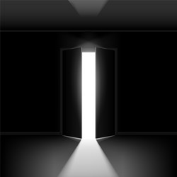 exit door with light on black empty background vector